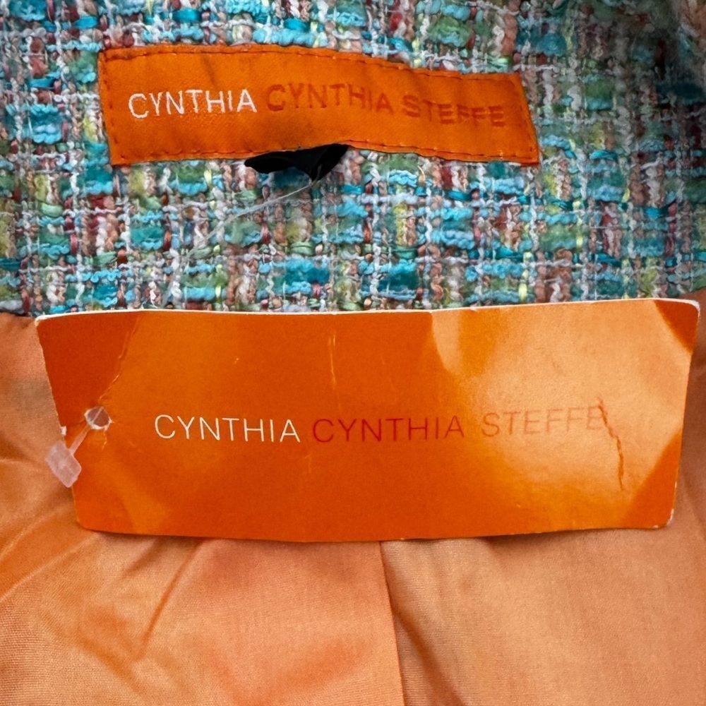 Cynthia Steffe Tweed Fringe Cropped Blazer Teal Orange Multi-Color Jacket NWT S - Picture 11 of 15